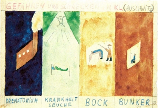 Thomas Geve: „Gefahren in Auschwitz“, 1945 (© Yad Vashem)